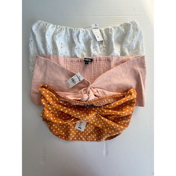 Express Glamaker Cropped Top Womens Size Large Multi Eyelet Stretch Set of 3 - Picture 1 of 13